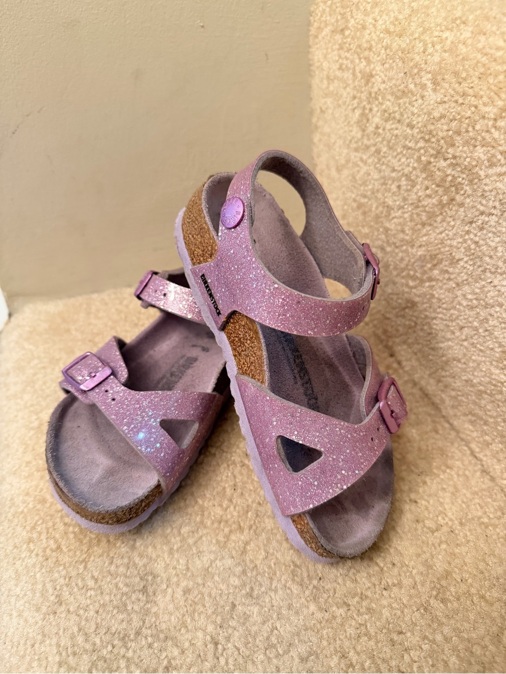Birkenstock Kids Sparkle Pink Adjustable Cork Sandals